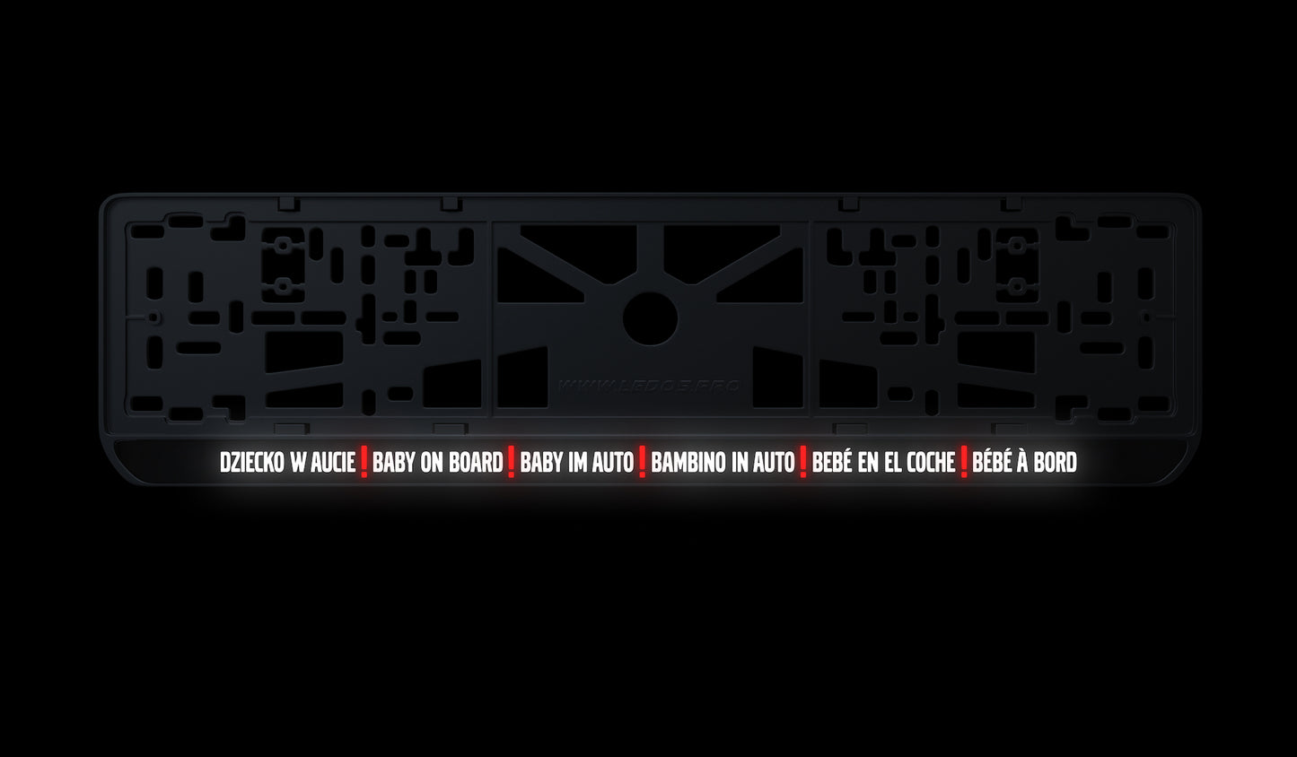Ramka tablicy rejestracyjnej: Dziecko w aucie (6 języków)